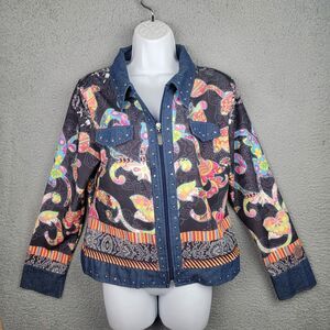Vintage Abstract Cubism Zip Jacket M Multicolor Studded